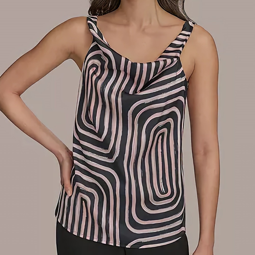 Donna Karan New York Cowlneck Camisole Sleeveless‎ Black Top Womens XS NWT